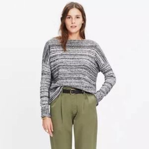 Madewell Sweater Medium Gray Striped Knit Threadmix Boatneck Long Sleeve Crop